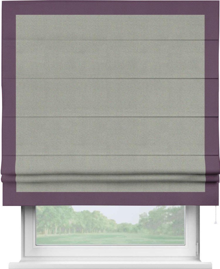 Римская штора «Кортин» с кантом Чесс, для проема, ткань блэкаут однотонный серый