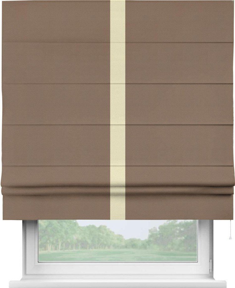 Римская штора «Кортин» с кантом Хайвэй, для проема, ткань блэкаут однотонный коричневый